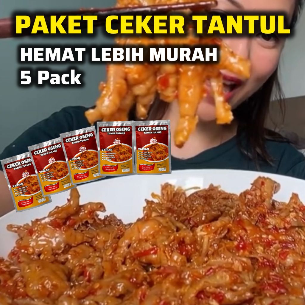 

Paket Hemat 5 Pack Ceker Tanpa Tulang TANEV FOOD - Ceker Mercon Tantul / Ceker Seblak Tantul / Dakbal Ceker Pedas Korea Tantul / Dakbal Ceker Honey Spicy Tantul