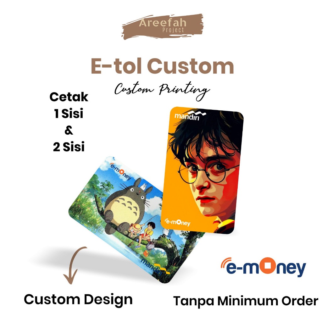 Areefah E-Toll Custom | Emoney Mandiri Custom Bebas Desain | Cetak Nama Logo Gambar Full Color | Kar