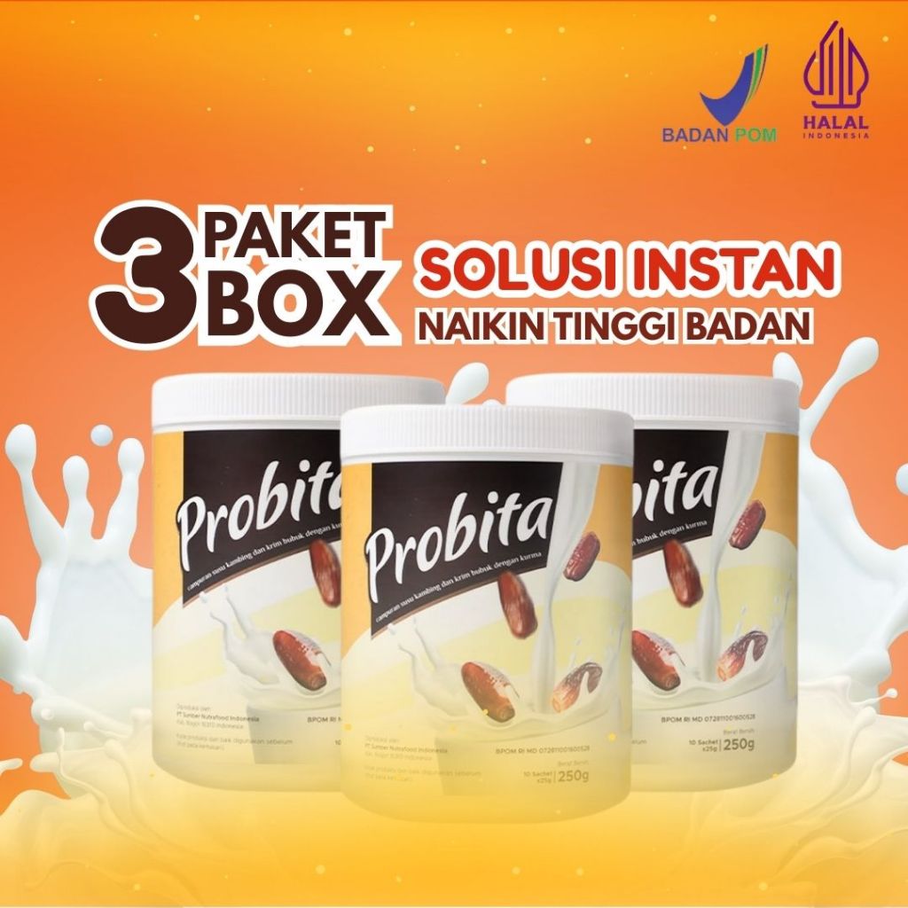 

3 Box Probita Susu Kurma Ajwa - Peninggi Badan Anak & Remaja Rendah Gula BPOM & Halal