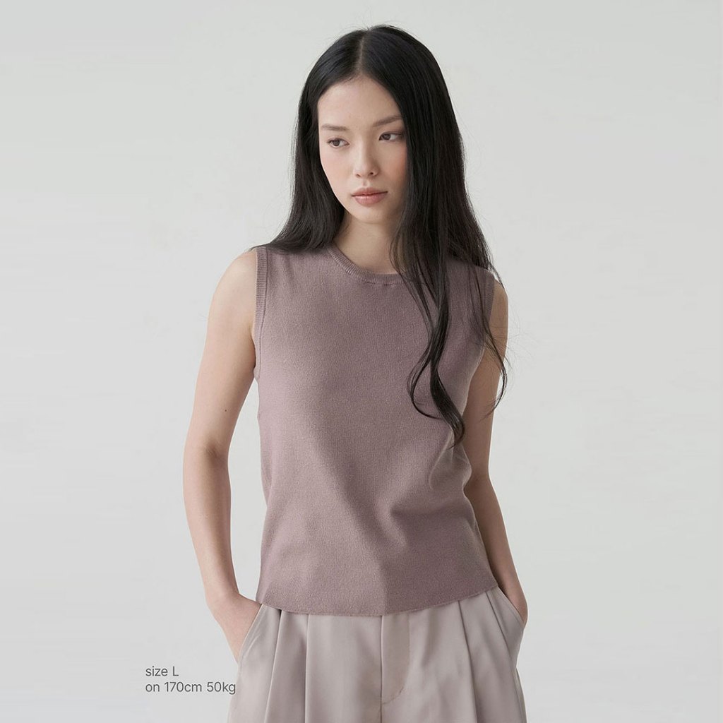 InKano Roue Tanktop & Roue Line - Tanktop rajut wanita knit crop top wanita basic warna putih, mauve