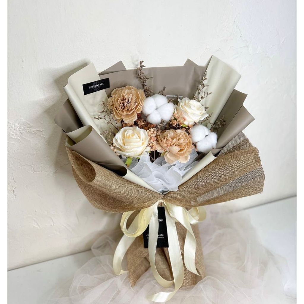 BUKET BUNGA ARTIFICIAL DRIED JUTE GONI COKLAT MEDIUM / BUKET WISUDA / BUKET KADO LAMARAN/BUKET MURAH