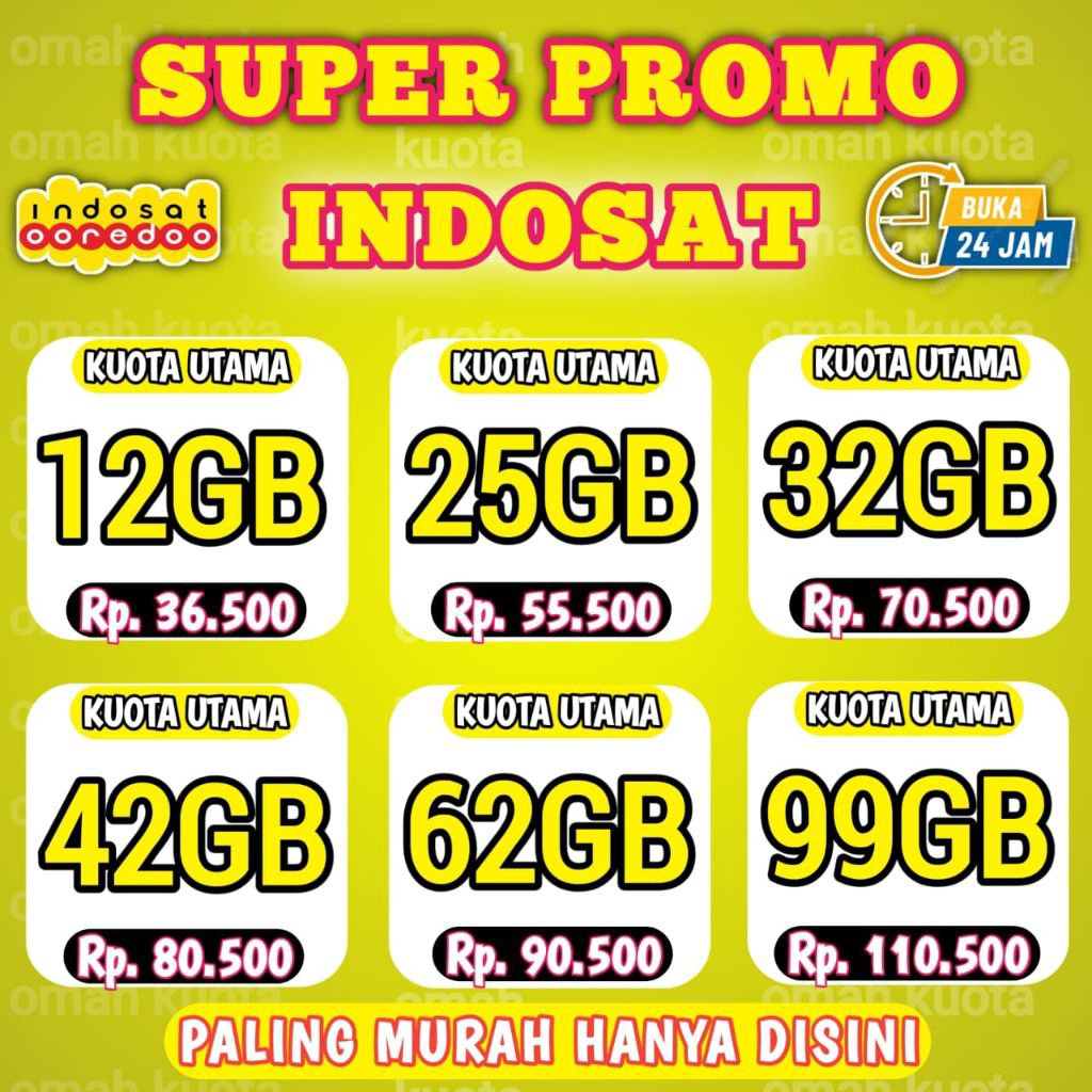 PROMO TERMURAH KUOTA INDOSAT 100GB FULL TANPA PEMBAGIAN - PROMO KUOTA INDOSAT