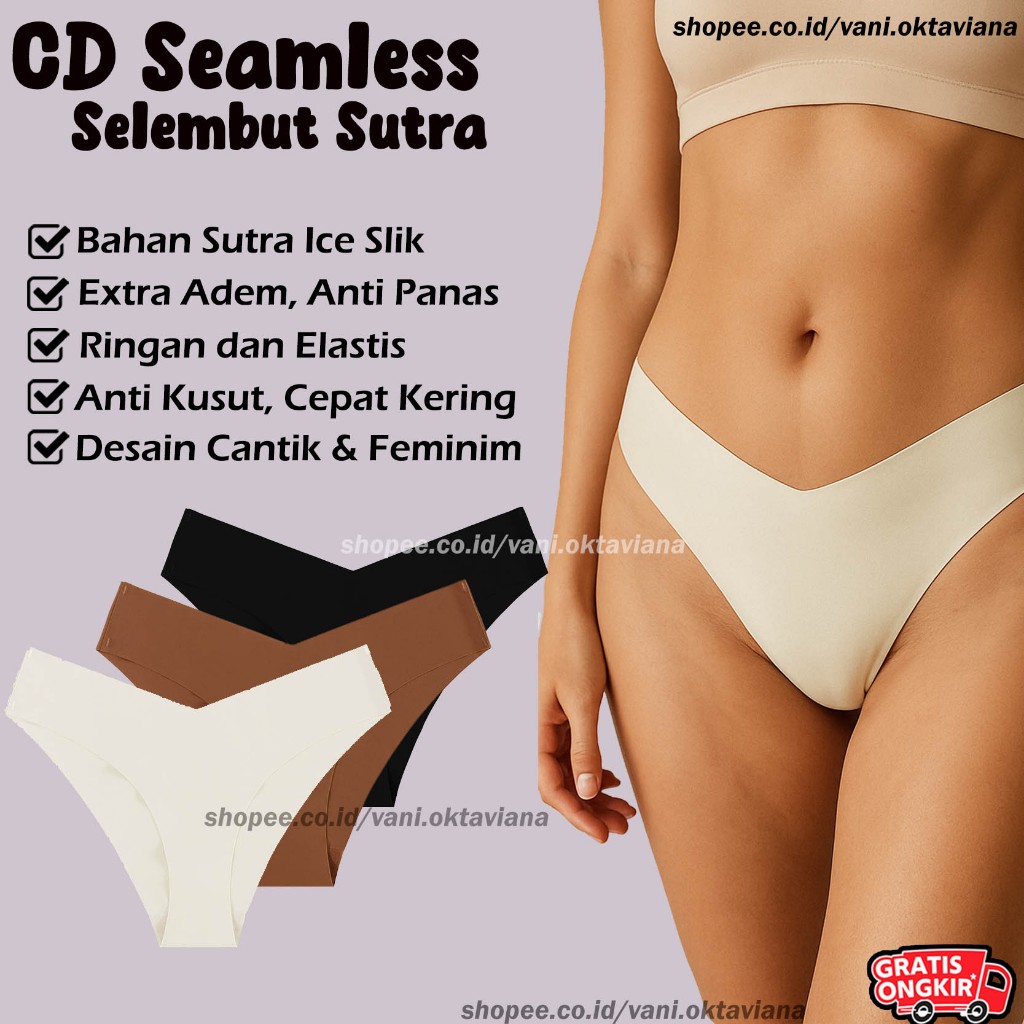 Celana Dalam Wanita Seamless Premium Sutra Es Adem Nyaman Anti Bekas Jahitan Tidak Tembus CD Wanita