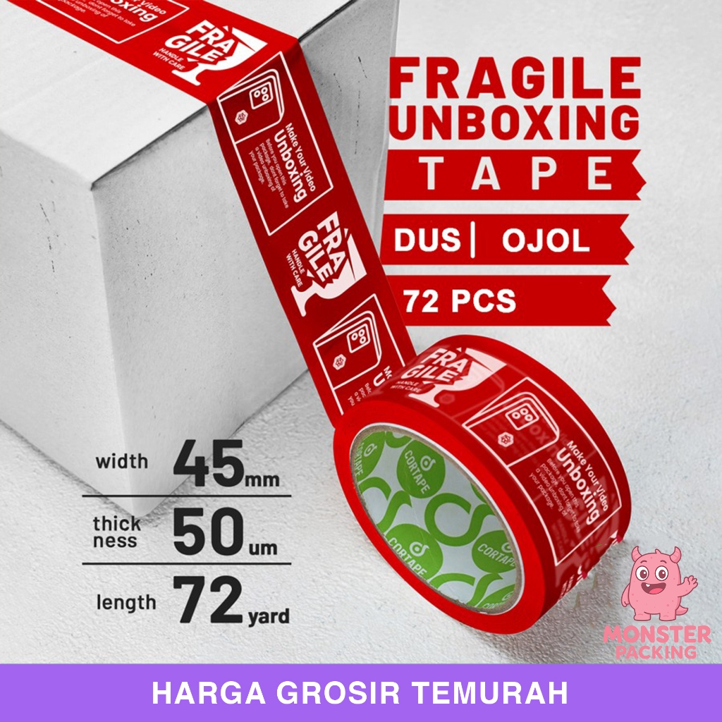 

Lakban Selotip Isolasi Fragile Unboxing Inggris 45mm Dus Ojol
