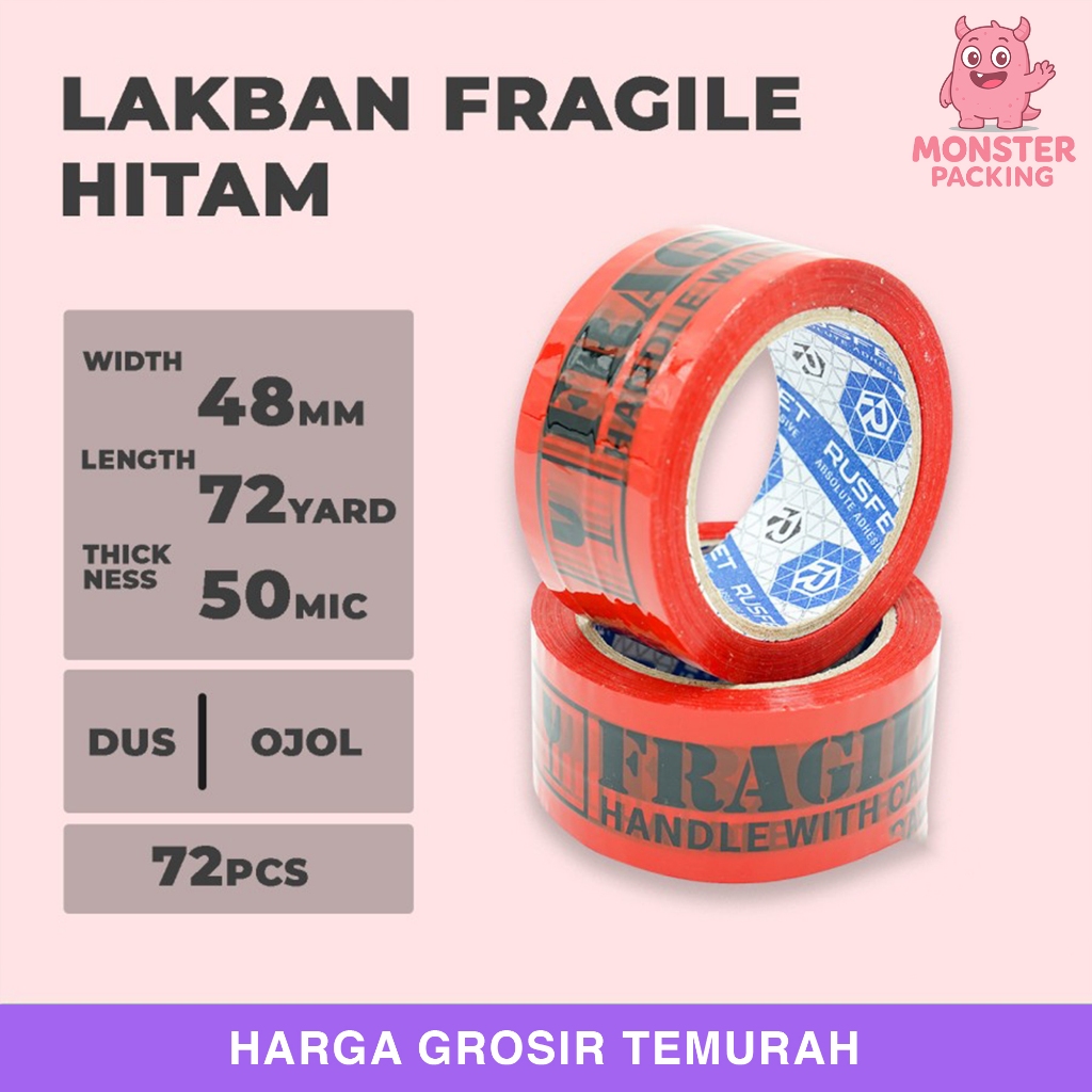

Lakban Selotip Isolasi Fragile Hitam 48mm Dus Ojol