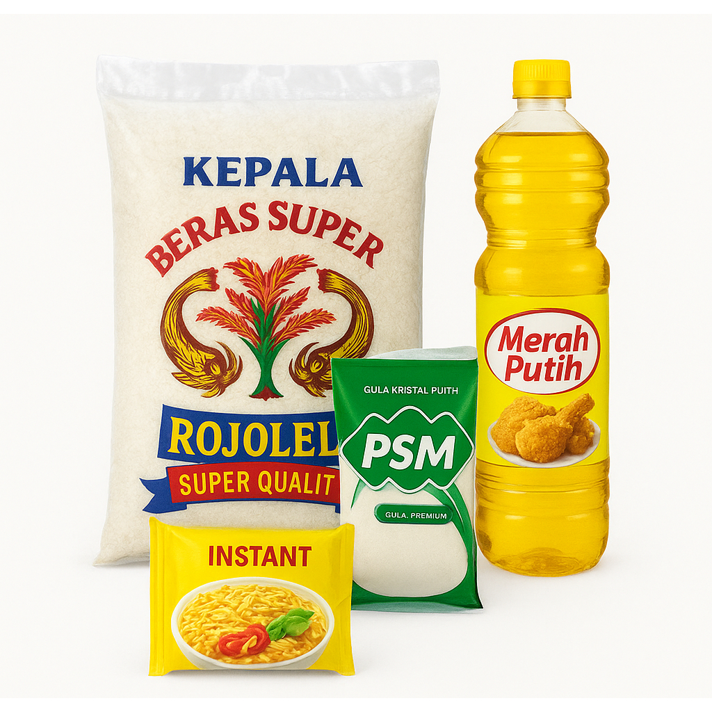 

Paket Sembako Anak Kos - Beras 2.5KG - Gula 1KG - Minyak 0.9L - Mie instant 5pcs