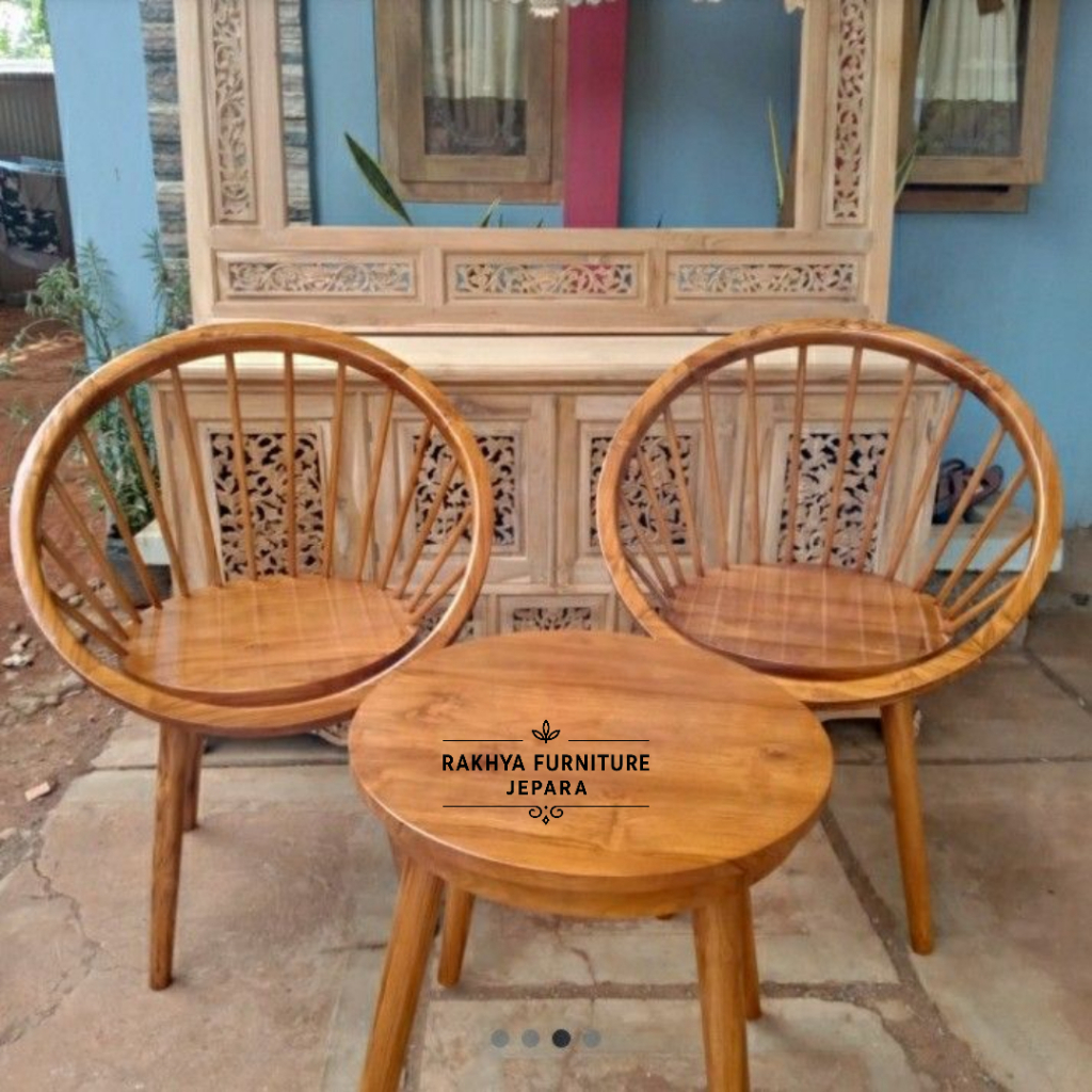 Set Kursi Teras Bundar Minimalis Kayu Jati Solid