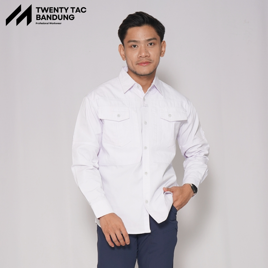 Kemeja Tactical Outdoor Perseverance Lengan Panjang Pria Ripstop Cotton Putih