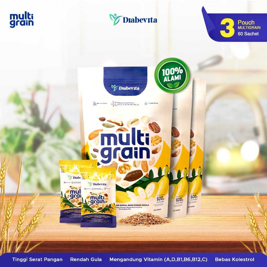

Diabevita Multigrain Bundling 4 Pouch (80 sachet) - Minuman Diabetes Tinggi Serat Bebas Gula
