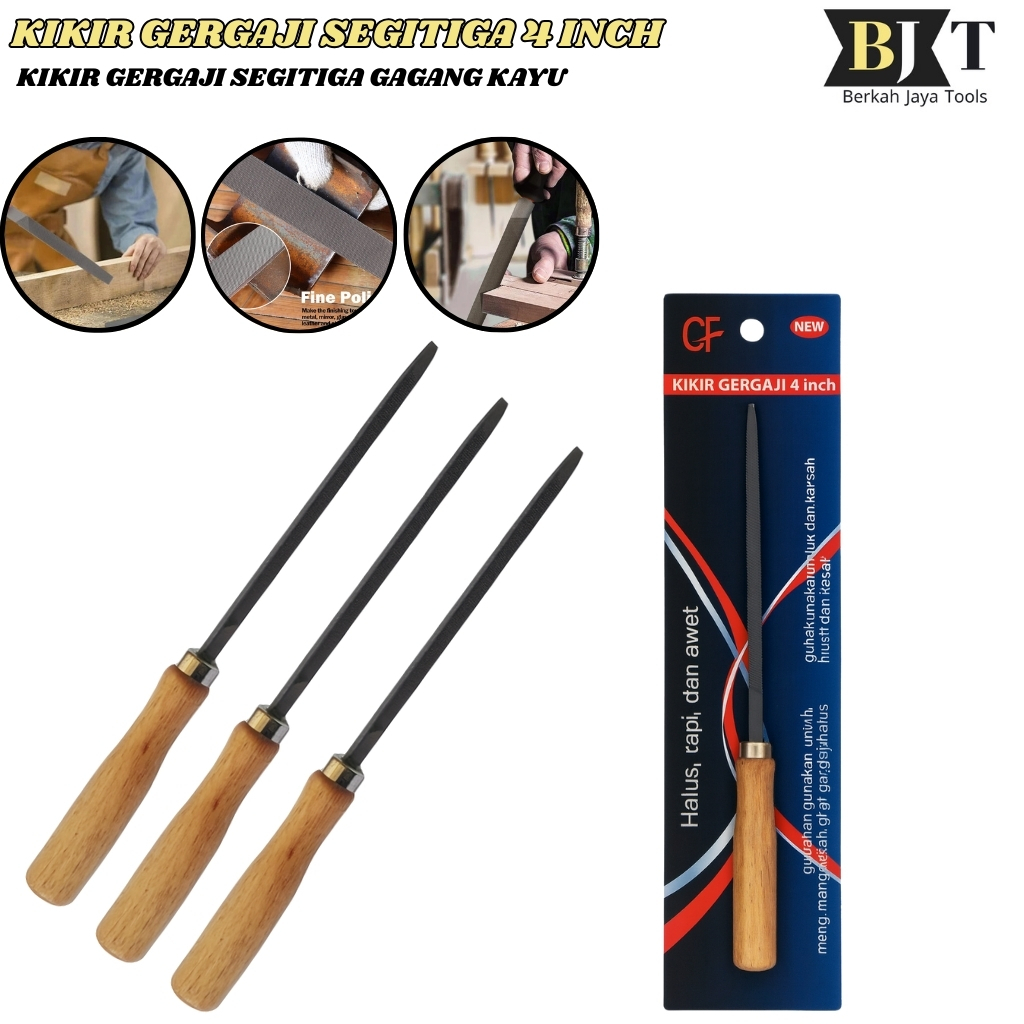 Kikir Segi Tiga Gagang Kayu / Kikir Segitiga Gagang 4" / Kikir Besi Baja / Kikir Gergaji