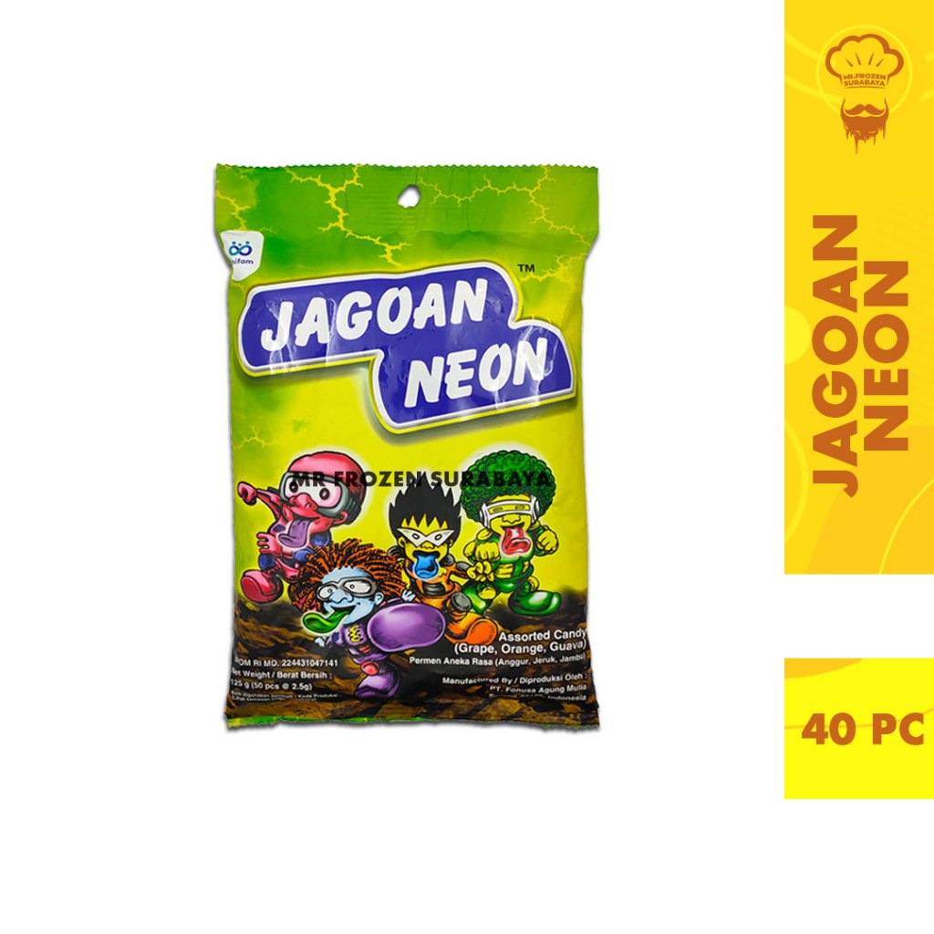

Jagoan Neon Kemasan Bag Mini Rasa MIx Strawberry Anggu Mangga isi 2,5GR X 40 pc