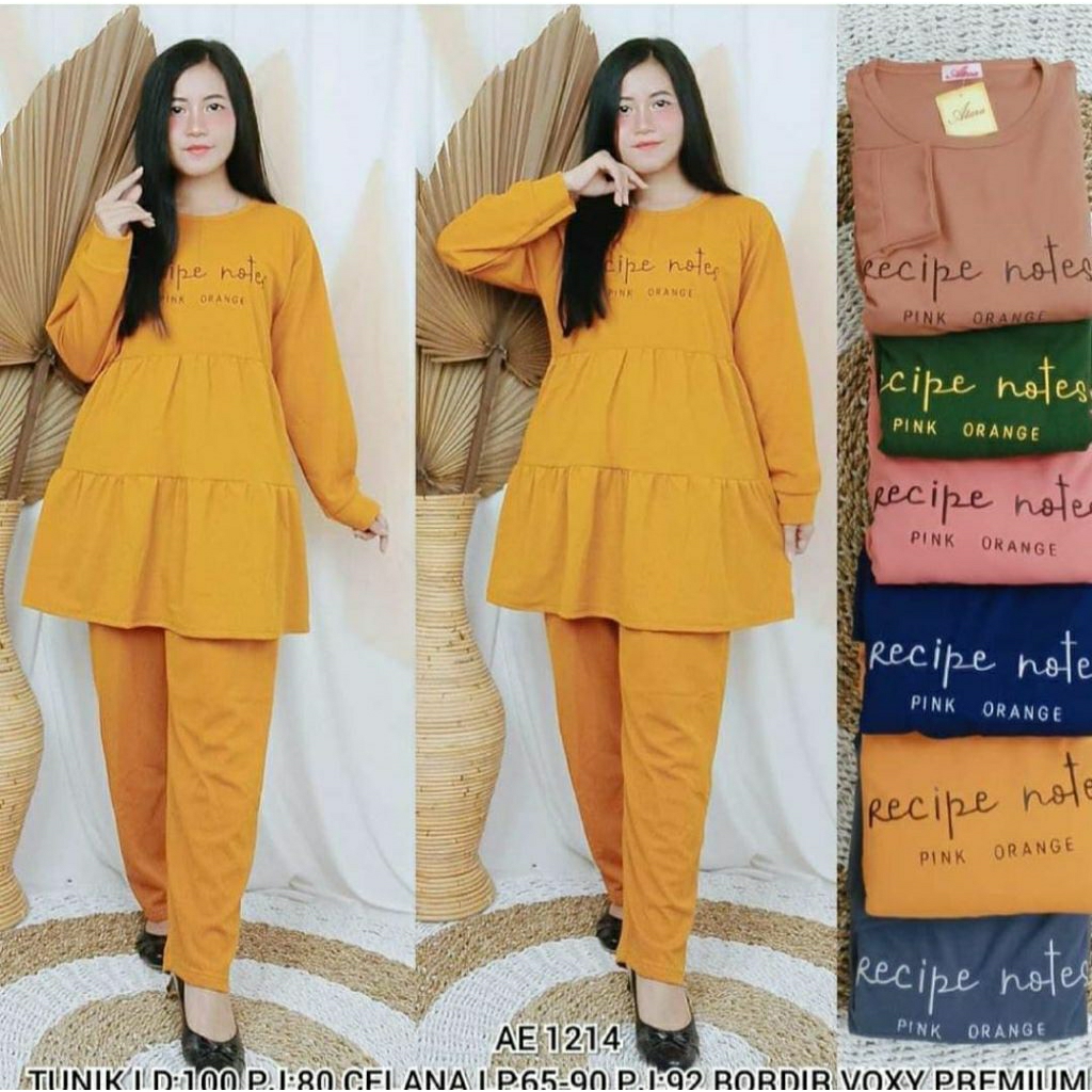 Setelan tunik panjang babydoll wanita dewasa