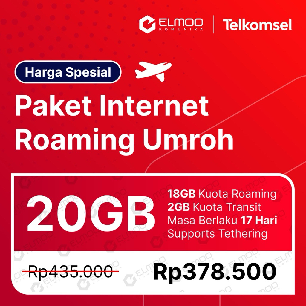 Paket Internet Roaming Umroh Telkomsel Kuota 20GB Masa Aktif 17 Hari