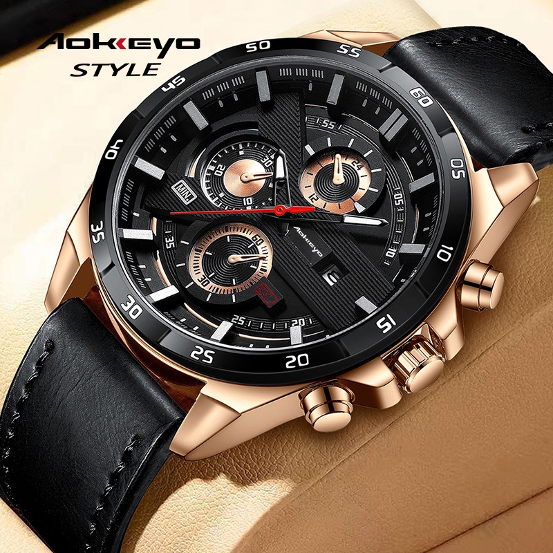 AOKEYO Jam Tangan Pria Kulit 216 Jam Tangan Automatic Pria Jam Pria Anti Air Original 100% + Kotak G