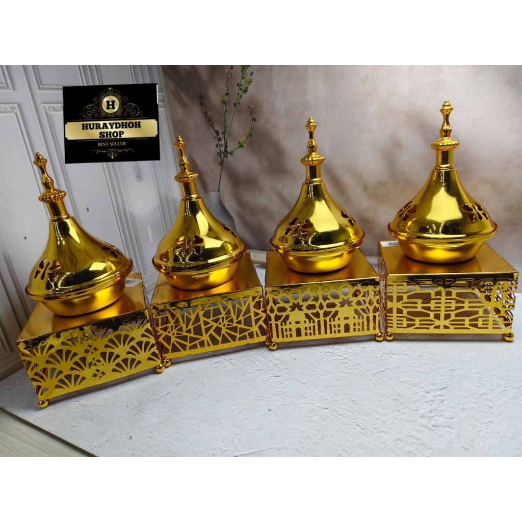 Tempat Bakar Dupa Mabkharah Bukhur Logam Emas Arab Mabkharah Pembakar Dupa