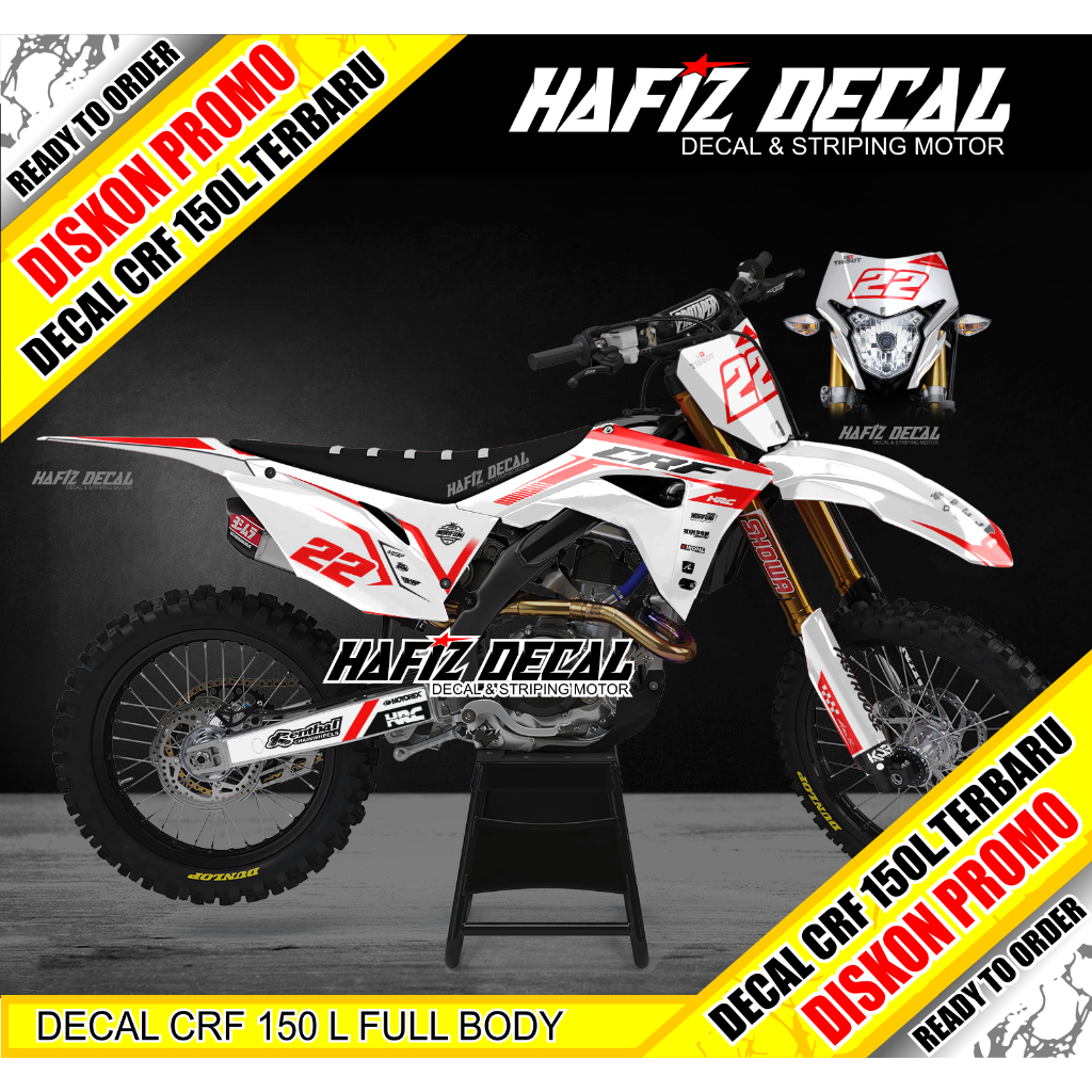 DECAL CRF PUTIH, STIKER CRF PUTIH, DECAL CRF 150 L PUTIH, DECAL CRF PUTIH MERAH, STIKER CRF PUTIH