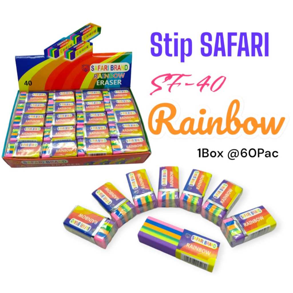 

(Rainbow) Penghapus Penghapusan Hapusan Eraser SF-40 Karet Kecil Bebas Debu Rainbow Full collor Safari Brand