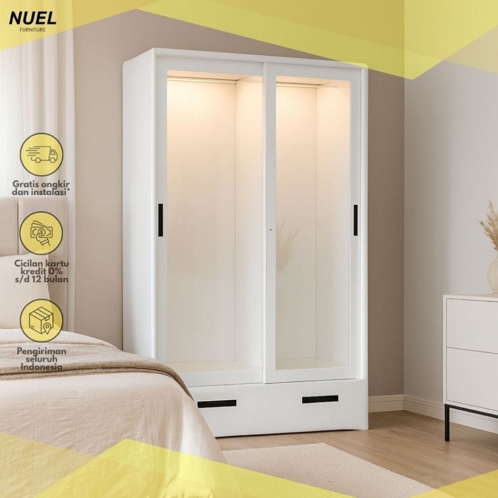 Lemari Baju Sliding Wardrobe Kaca  / Lemari Pakaian Dress 2 Pintu Besi Transparan - Malang