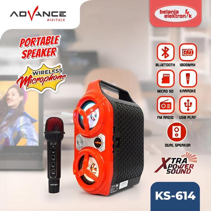 ADVANCE SPEAKER PORTABLE BLUETOOTH WITH MICROPHONE WIRELESS KS-614 (BEST SELLER)