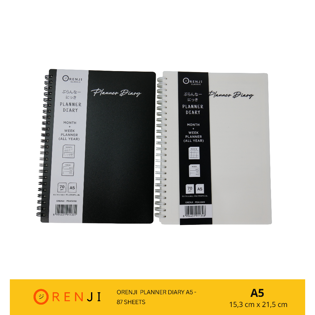 

Orenji Planner Diary A5 – 87 Halaman | 70gsm Book Paper Stora Enso - Catatan Harian, Buku Agenda Ukuran 15,5cm x 21,5cm Weekly Planner, Yearly Planner