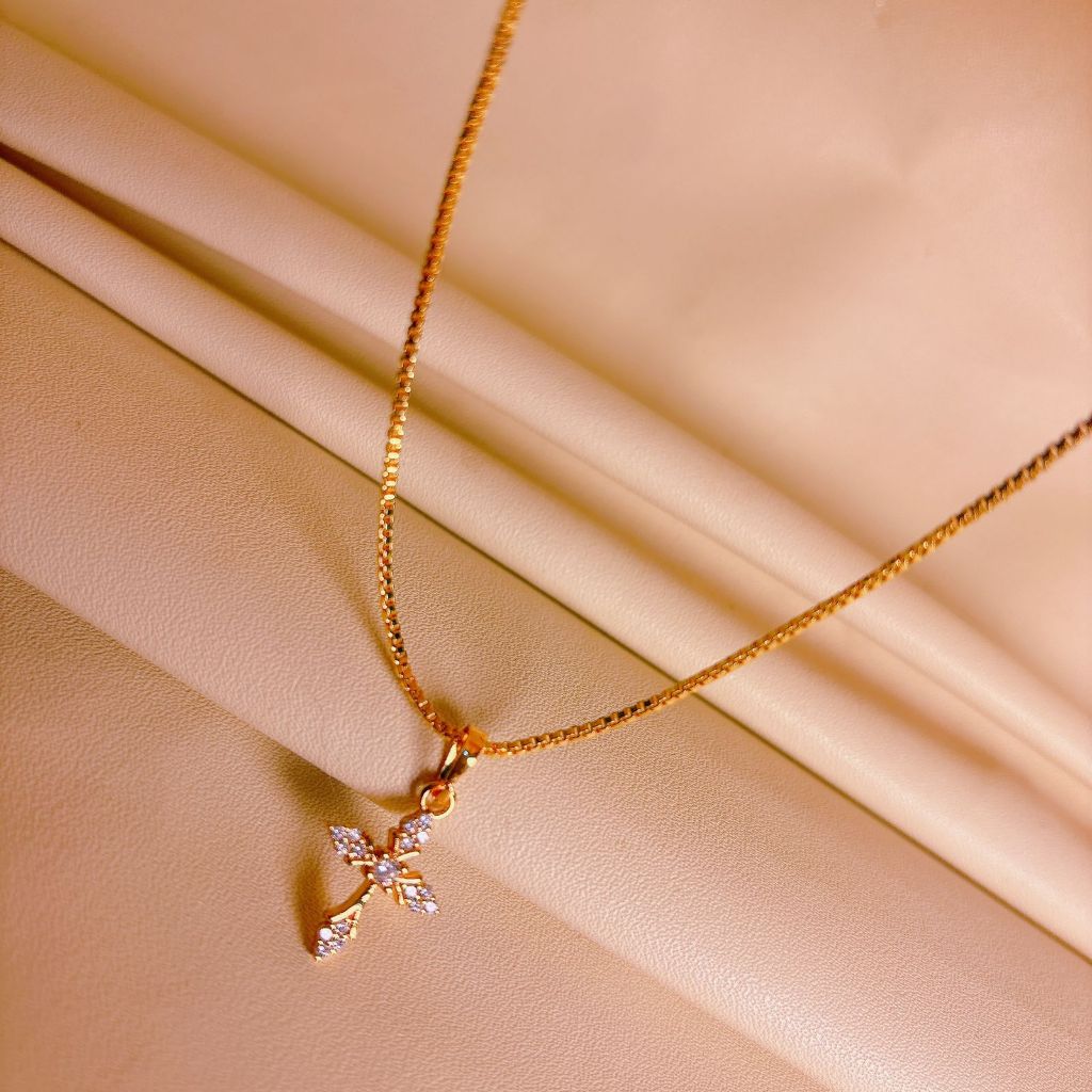 Kalung Salib Berlian Rantai Milano Gold Titanium Xuping Lapis Emas Anti Karat Panjang 45/50/60 CM