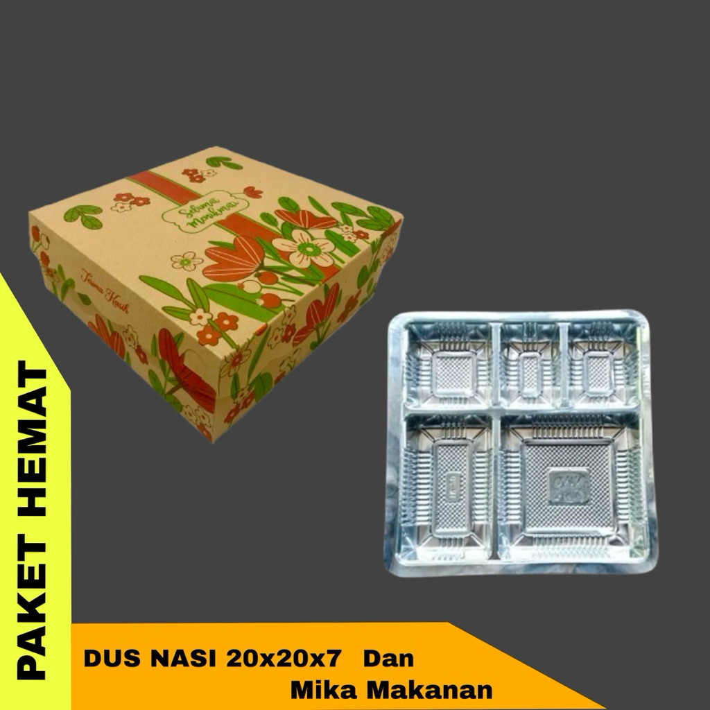 PAKET DUS NASI/SNACK UK 20x20x7 dan MIKA SEKAT 5 | KARDUS NASI/SNACK |