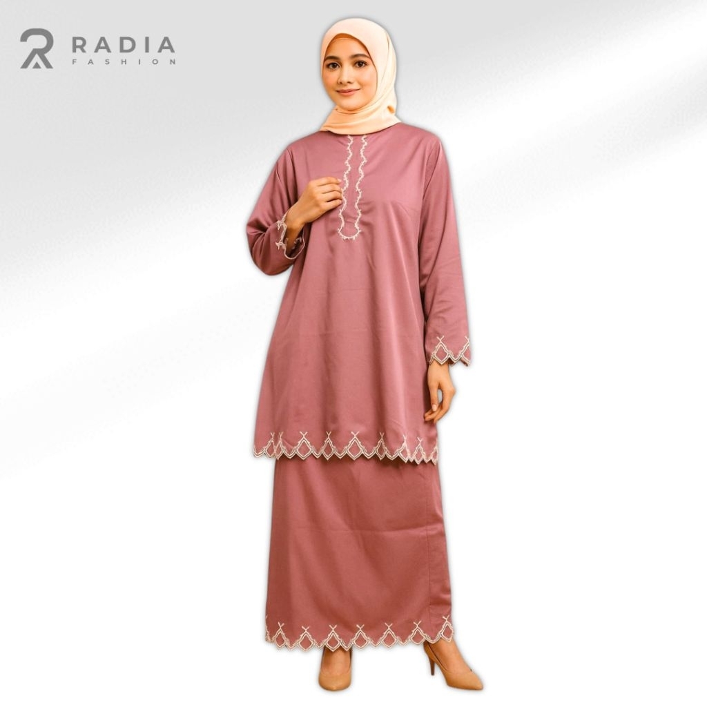 Radia Fashion Oneset Baju Muslim Bordir Gaya Melayu Dengan Bordir Simple Katun Toyobo