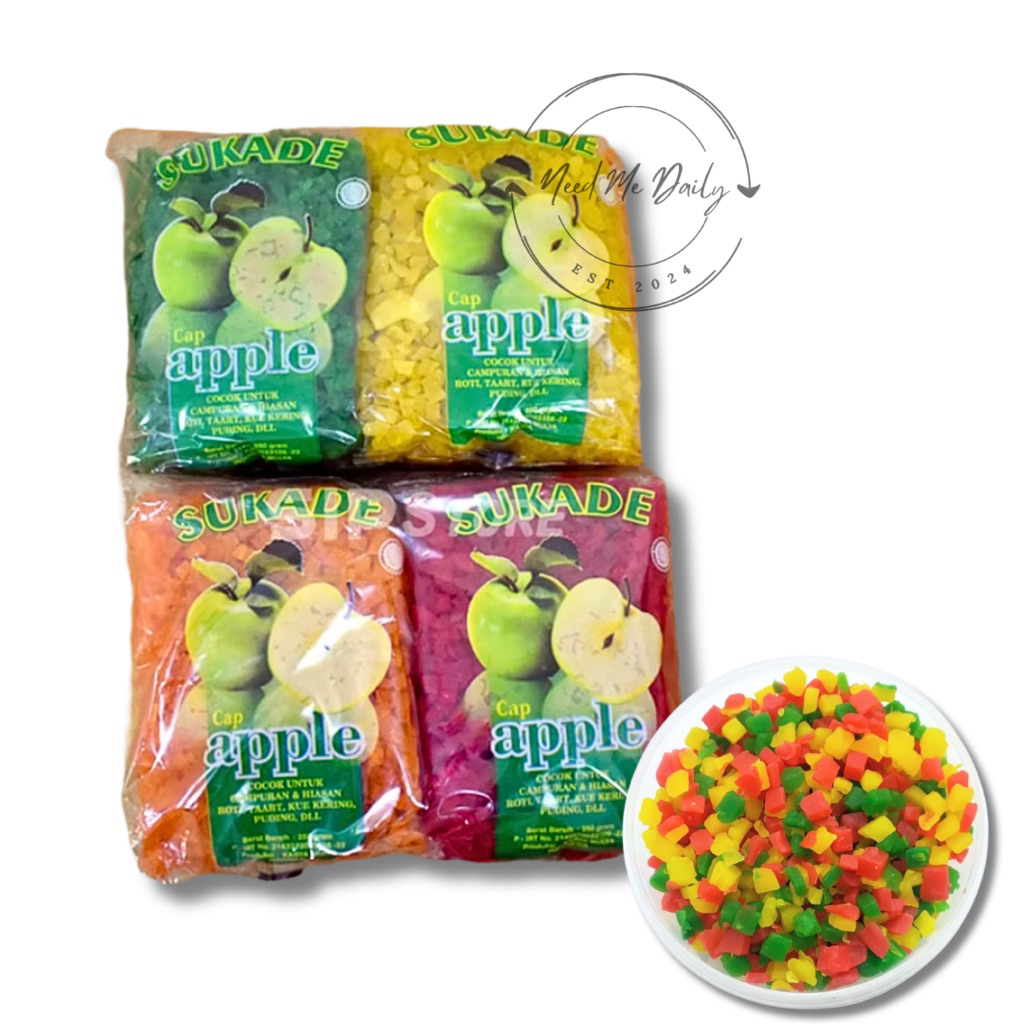 Sukade Warna Cap Apel 1 Kg Mix 4 Warna | Dekorasi Fruit Cake Kue Bolu | Socade buah kering warna war