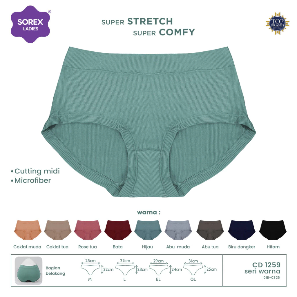 ( 6pc ) CD Sorex 1259 | Sorex Celana Dalam Wanita Basic Midi Super Stretch - Sorex CD Basic Midi Wan