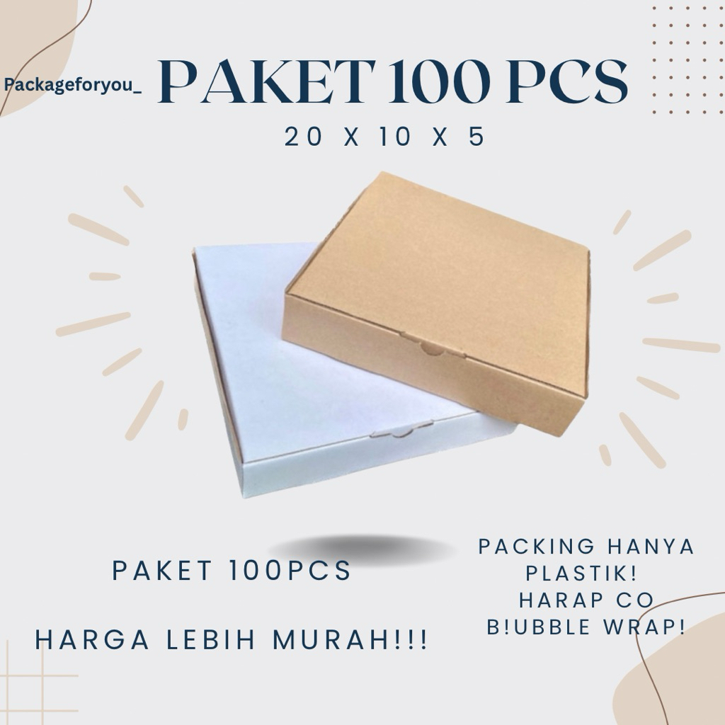 

PAKET 100 Pcs Kardus Dus uk 20x10x5 cm Die Cut Box Kotak Packing Baju