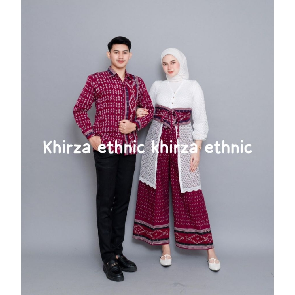 HANIA ONE SET CELANA TENUN RED - CELANA TENUN WANITA - BAJU TENUN - COUPLE TENUN - BAJU COUPLE TENUN