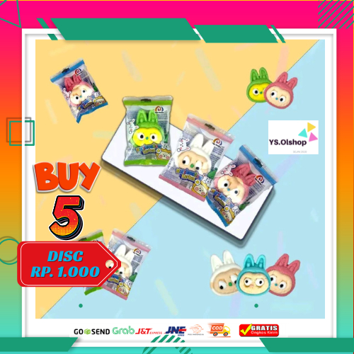 

((HALAL)) PAKET ISI 5 PCS x 10 Gr MARSHMALLOW LABUBU MIX KARTUN MERK TIGA DOMBA