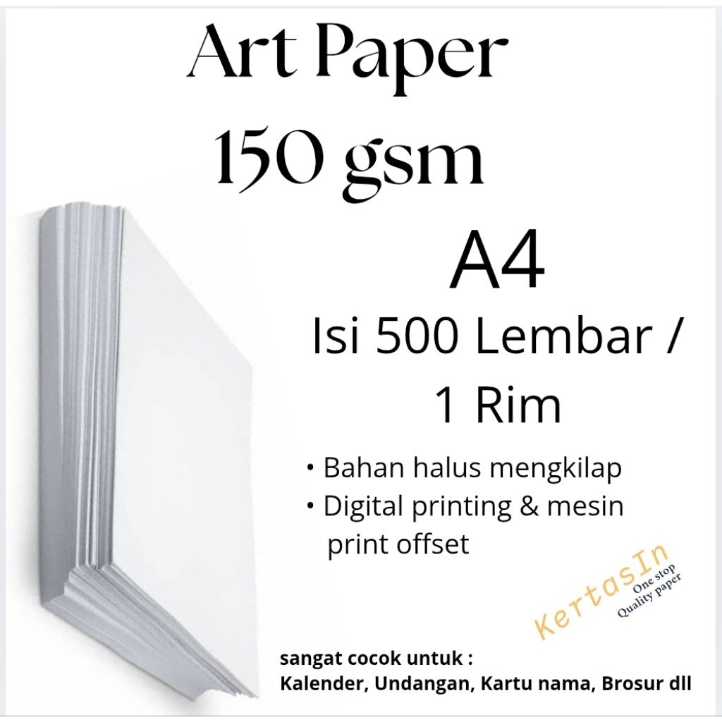 

Kertas Art Paper 150 gsm A4 Isi 500 Lembar / 1 Rim – Halus & Putih Cocok untuk Cetak Brosur, Poster, Katalog