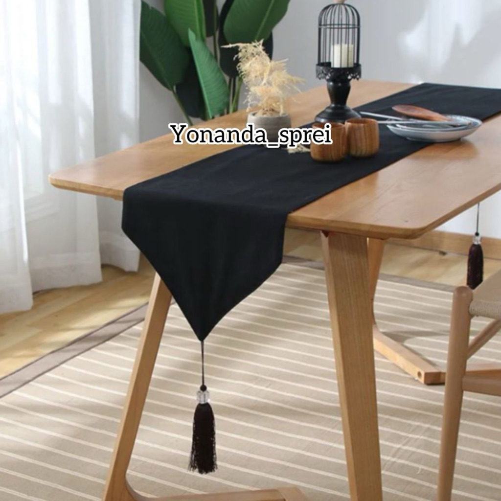 taplak meja atau table runner bahan suede premium polos hitam