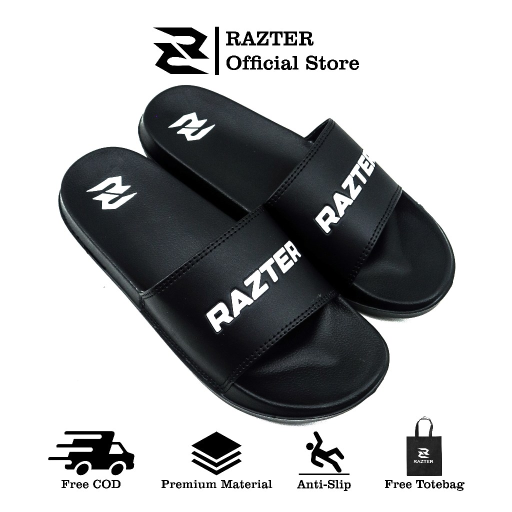 RAZTER Sandal Pria Sandal Slop Pria Sandal Pria Keren RA 1 Hitam Putih