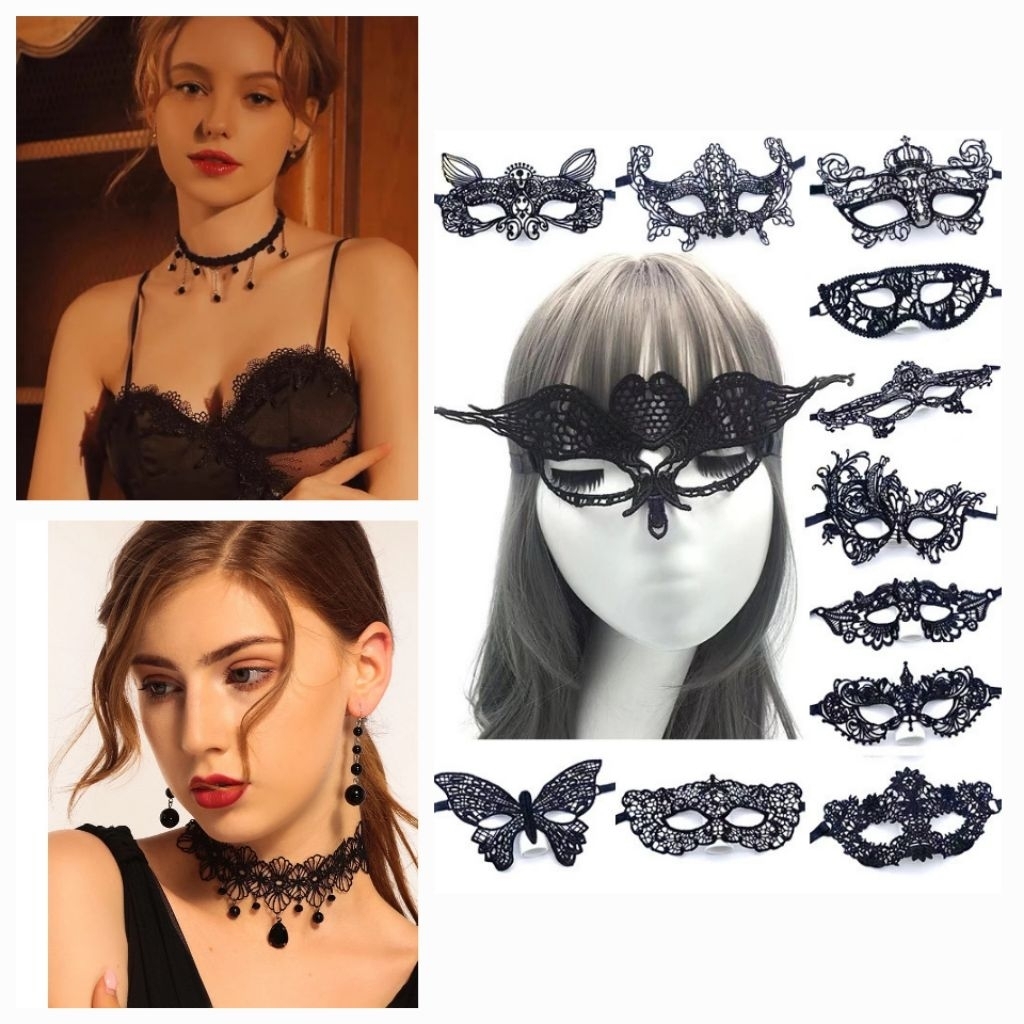 (BBH) Masquarade /Choker wanita / Topeng lace renda pesta / masker renda lace/ choker hitam gothic /