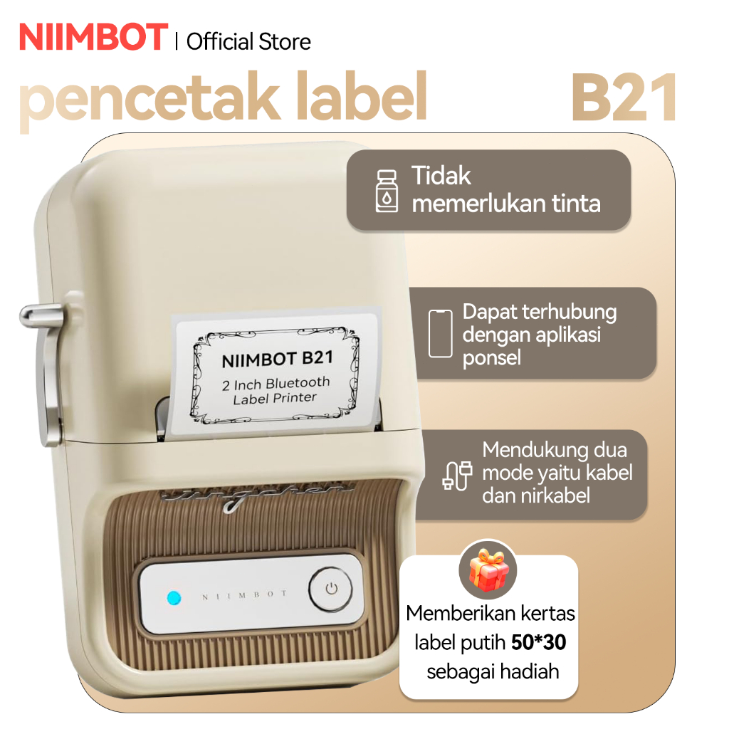

NIIMBOT B21 Mesin Label Pintar, Printer Label Bluetooth Tanpa Tinta