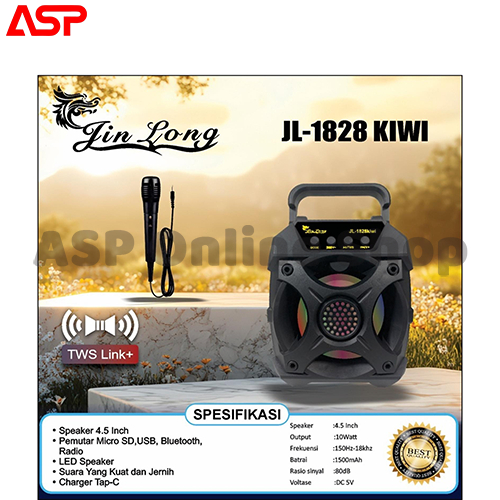 JIN LONG JINLONG JL 1828 JL-1828 JL1828 KIWI Speaker Portable Nirkabel Bluetooth Spiker Speker 4 inc