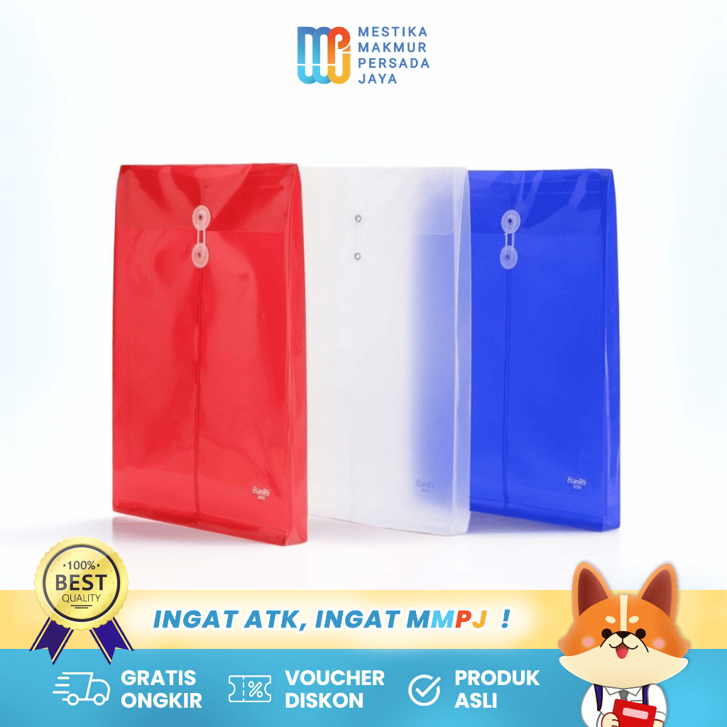 

Bantex Map Plastik Tali Folio F4 Trendy String Envelope Portrait 3223 – 1 Pack Isi 12
