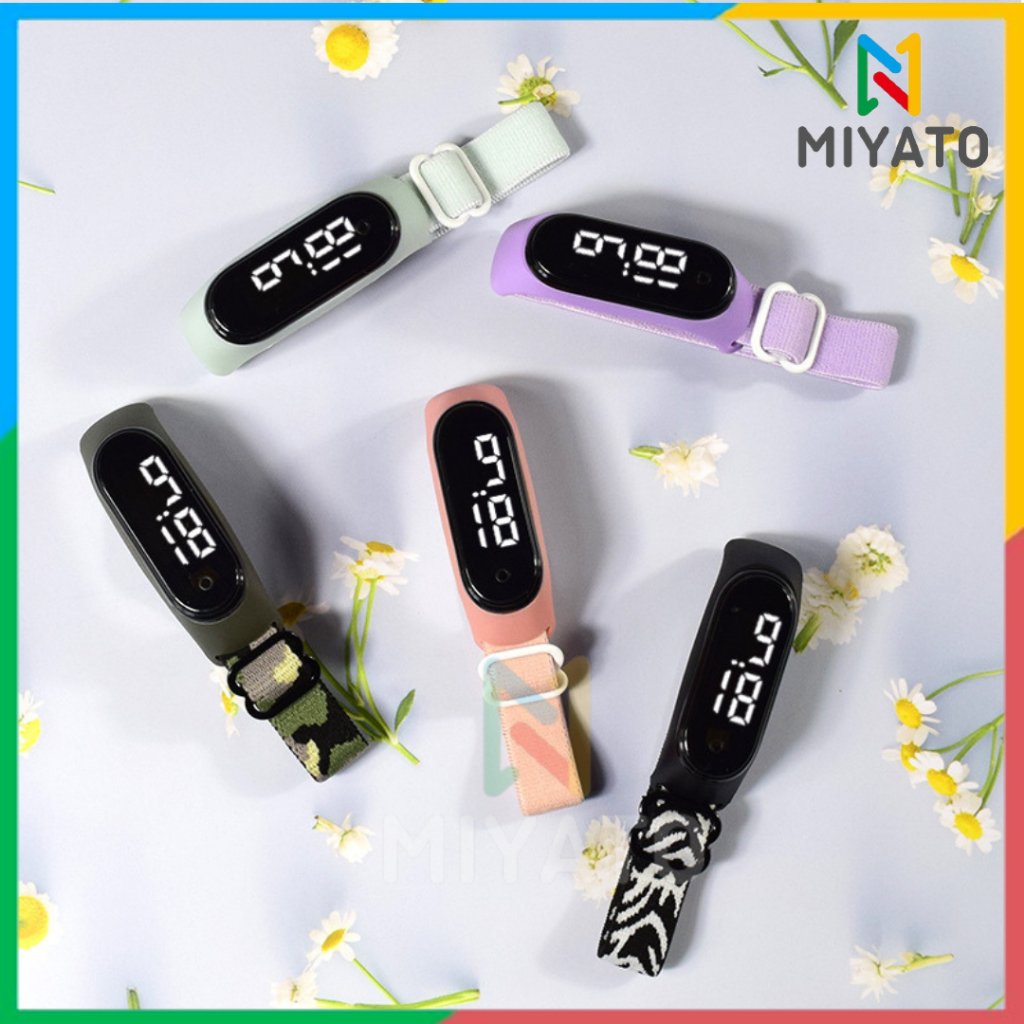 Miyato Jam Tangan Digital Led Touch Screen tali Kanvas Jam Tangan Pria Wanita Led Kanvas Tahan Air