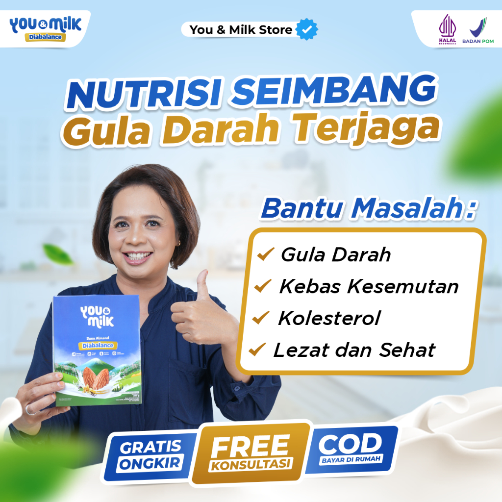 

Susu You and Milk Diabalance Susu Almond Bantu Turunkan Gula Darah Multigrain Stevia Aman untuk Penderita Diabates Isi 200gram