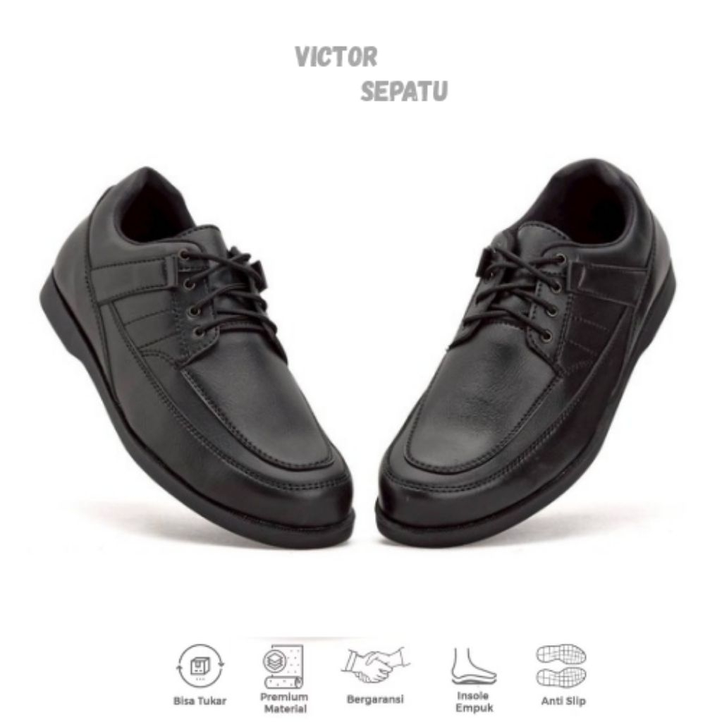 Victor Kamara Black Sepatu Formal Pantofel Pria Hitam Kerja Kantor Kuliah Kulit Pu