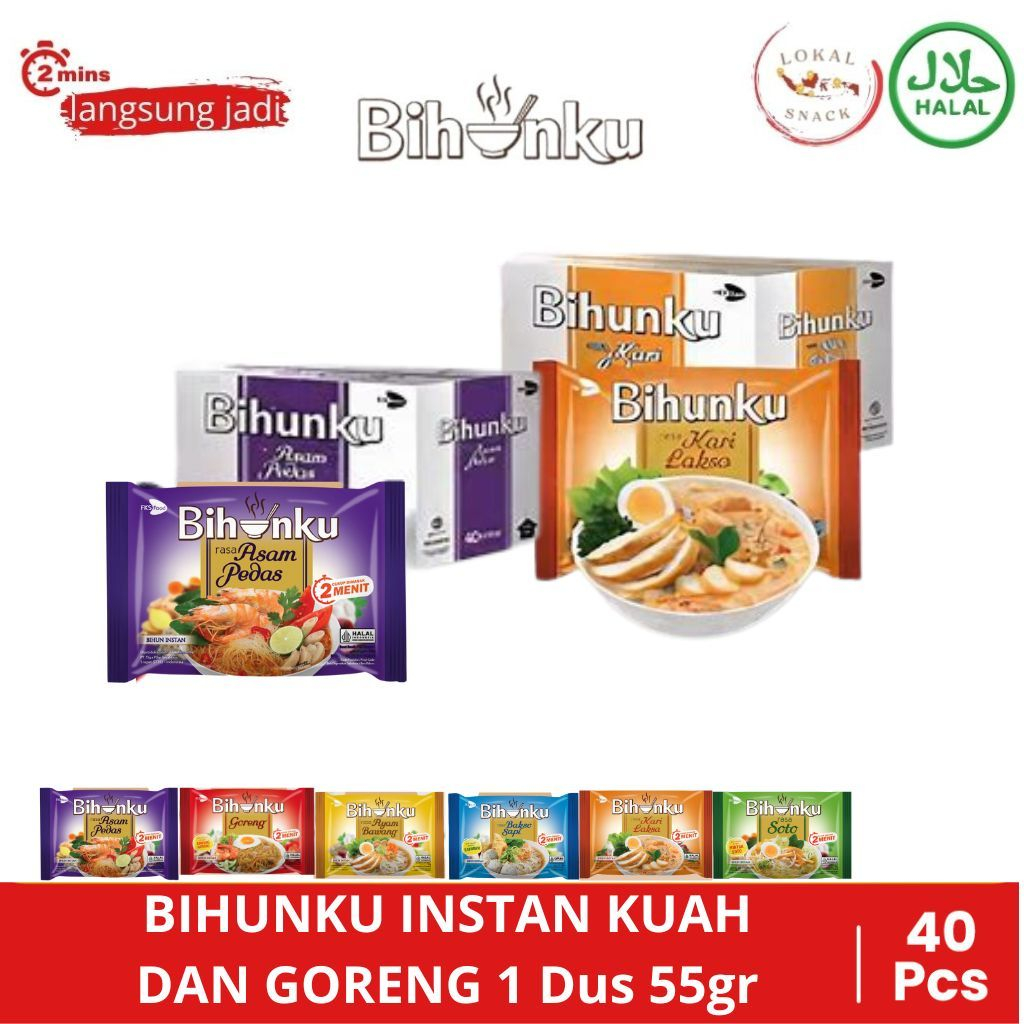 

Bihunku Instan 1 dus - kuah & goreng / Mix - 40pcs