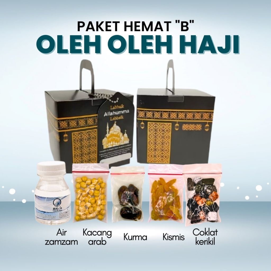 

Paket Hemat Oleh-oleh Haji dan Umroh Paket B isi Air Zamzam Dus Ka'bah