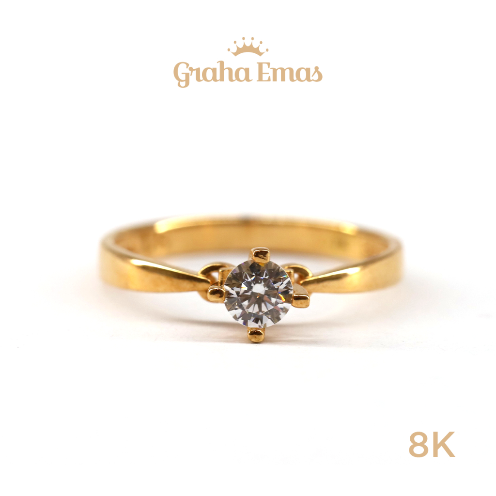Graha Emas Cincin Emas Kuning Solitaire 8K - Yellow Gold Ring Solitaire Model 8ct [ 0143 ]