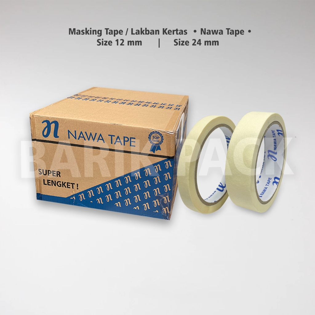 

Lakban Kertas / Masking Tape Nawa 12mm 24mm 48mm panjang 21meter 1 Dus