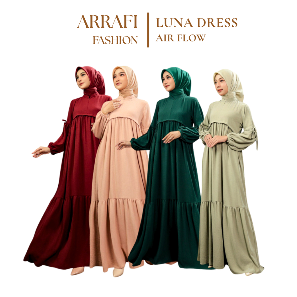 Luna Dress ORI by Arrafi Hijab Official Gamis Terbaru Air Flow Premium Busui Friendly Jumbo LD 110 D