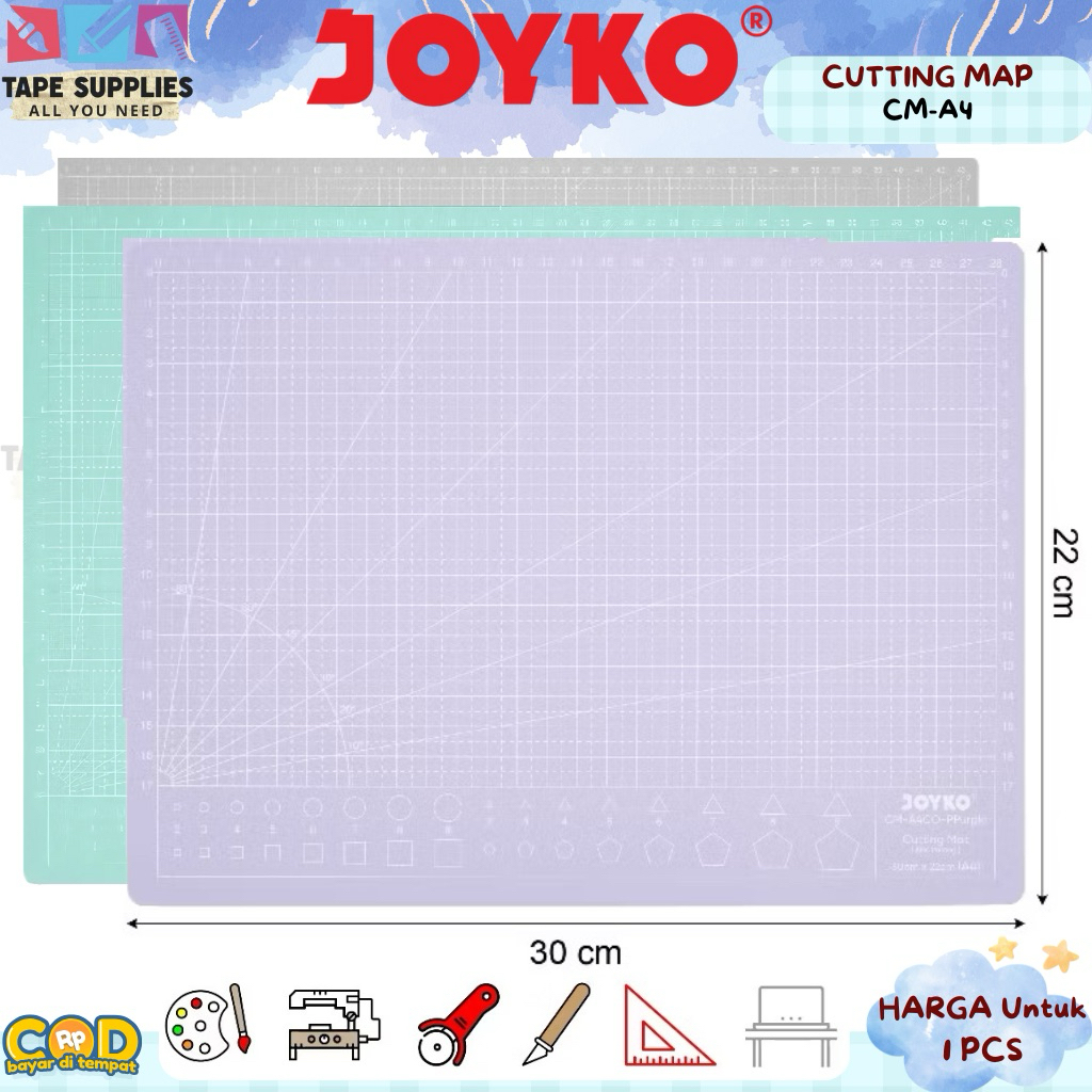 

JOYKO Cutting Mat A4 (30x22cm) – Alas Potong Cutter Anti Slip Tebal & Awet