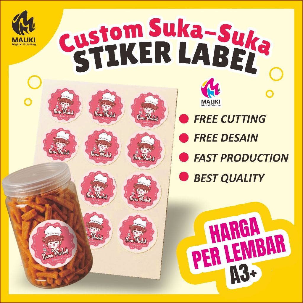 

STIKER LABEL CUSTOM, FREE CUTTING KISS CUT SESUAI BENTUK