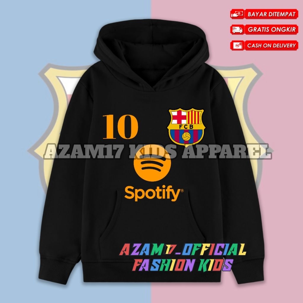 (BISA COD) Hoodie Jaket Anak Barcelona Free Nama / Hoodie Sweater Anak FC Barca Club Sepakbola FC Ba